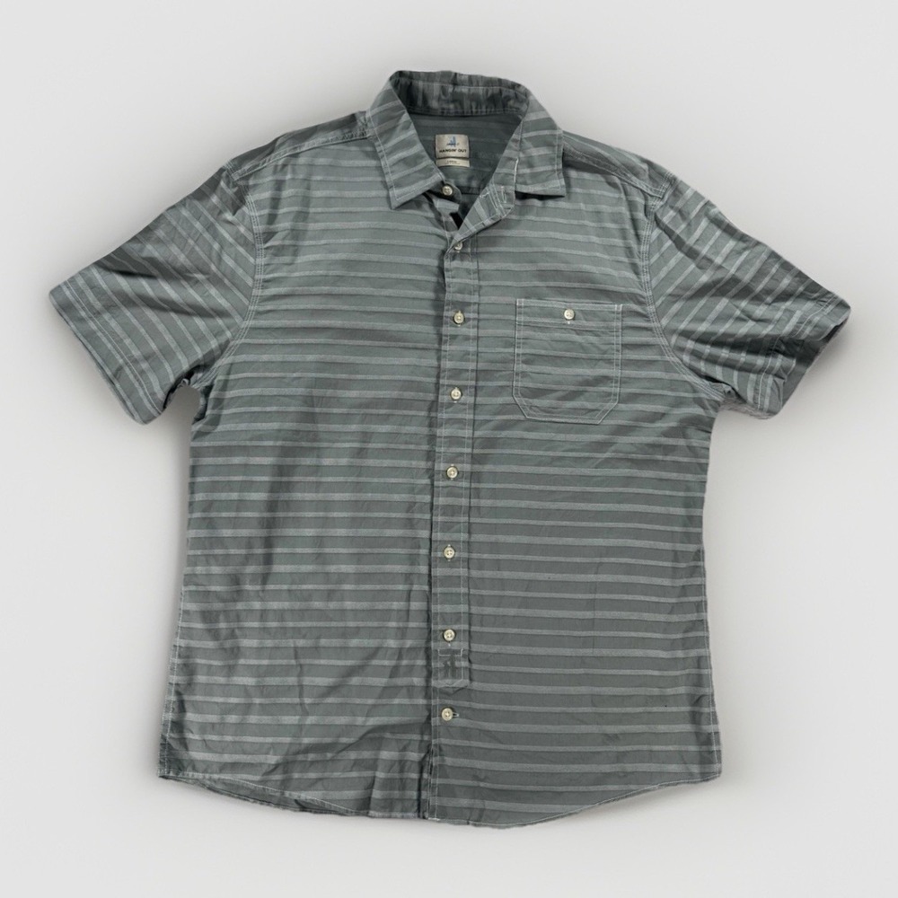 Johnnie-O Hangin Out Shirt Mens Large Green Striped Button Up Short Sleeve